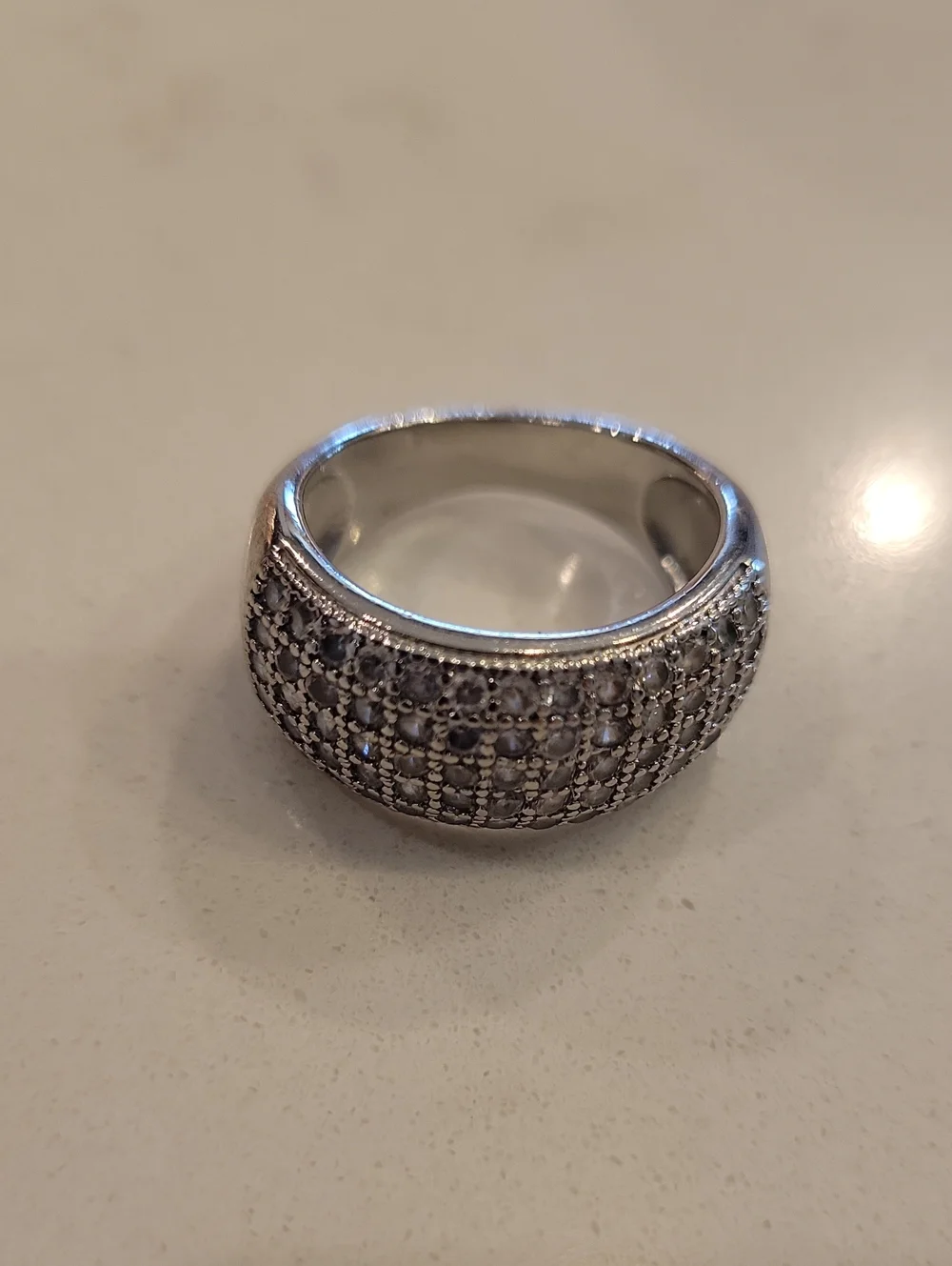 Sterling Silver Pave Dome Ring with Clear Stones - Silver